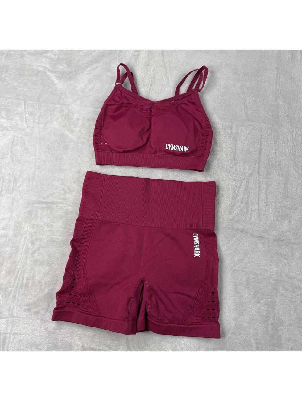 Gymshark Womens Small Energy Seamless Set Burgundy Bra and Biker Shorts Work out